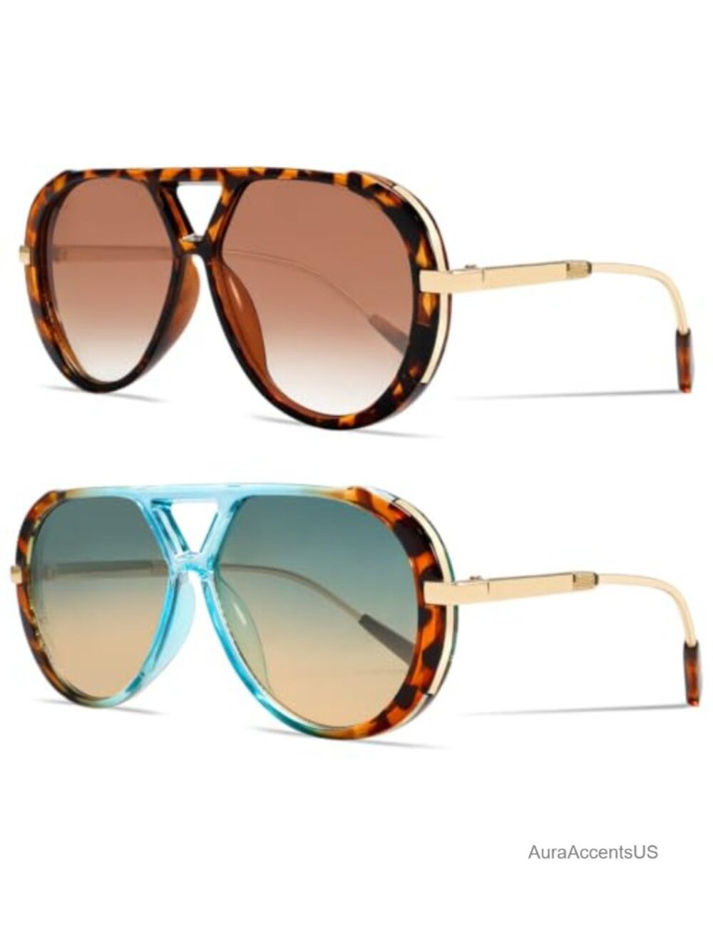 Oversized Retro Aviator Sunglasses UV Protection Metal Frame Full Frame